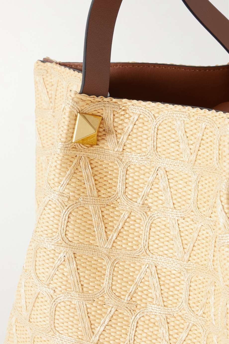 VALENTINO GARAVANI VLOGO medium leather-trimmed embroidered raffia tote