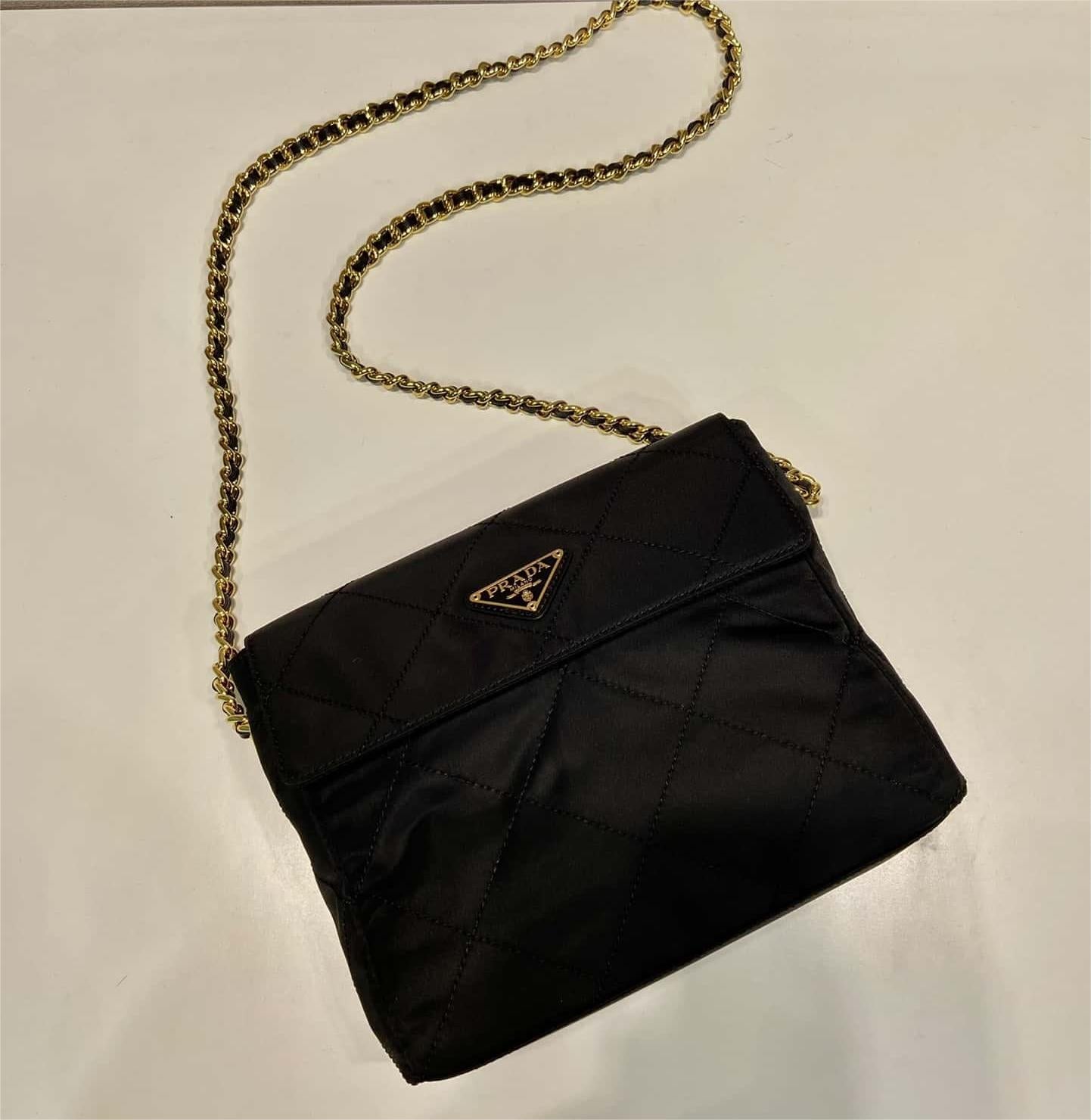 Prada Tessuto Flap Nylon Shoulder Bag With Chain Strap Kaialux 23x18x6cm