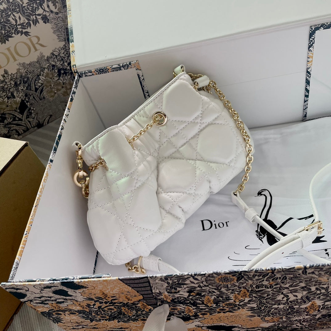 Dior Small Ammi Bag White Supple Macrocannage Lambskin Size 28x16x22 cm