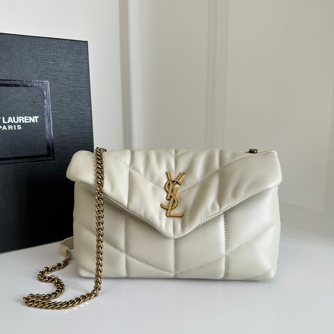 YSL  Loulou Puffer Toy Bag In Quilted Lambskin White Size 23x15.5x8.5