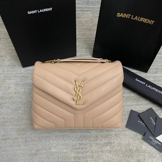 YSL Small Loulou 23 Beige Leather Gold 23x17x9cm