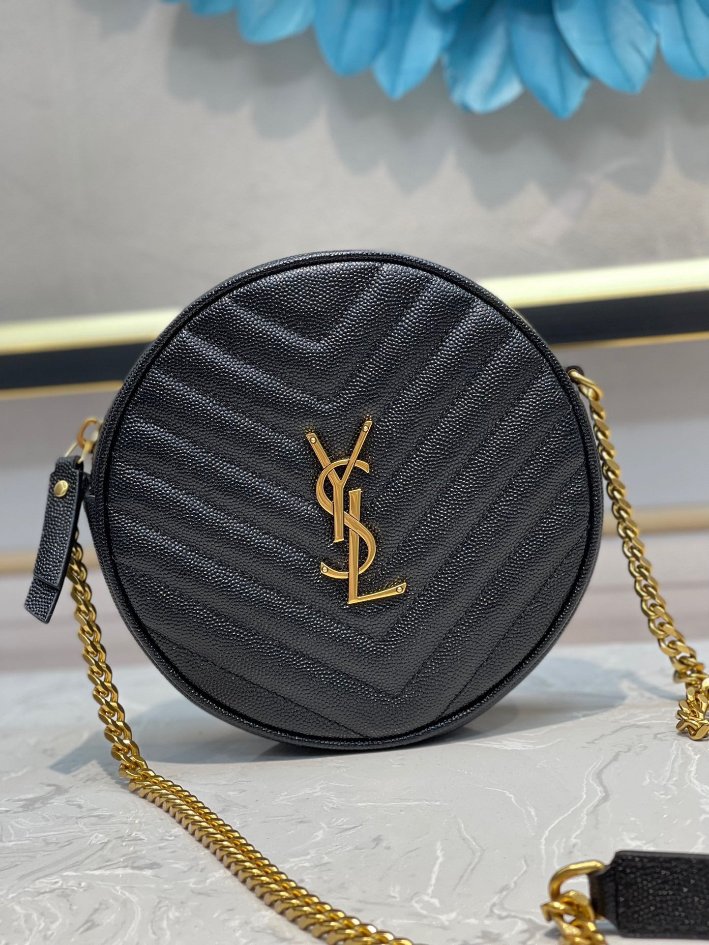 YSL Bolsa transversal Vinyle Redonda Black 17 x 17 x 5.5 cm