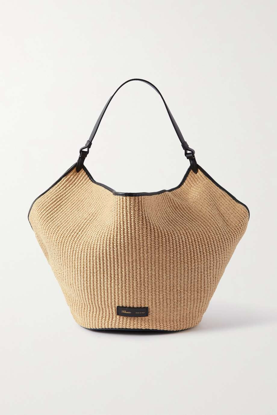 KHAITE Lotus medium leather-trimmed raffia tote