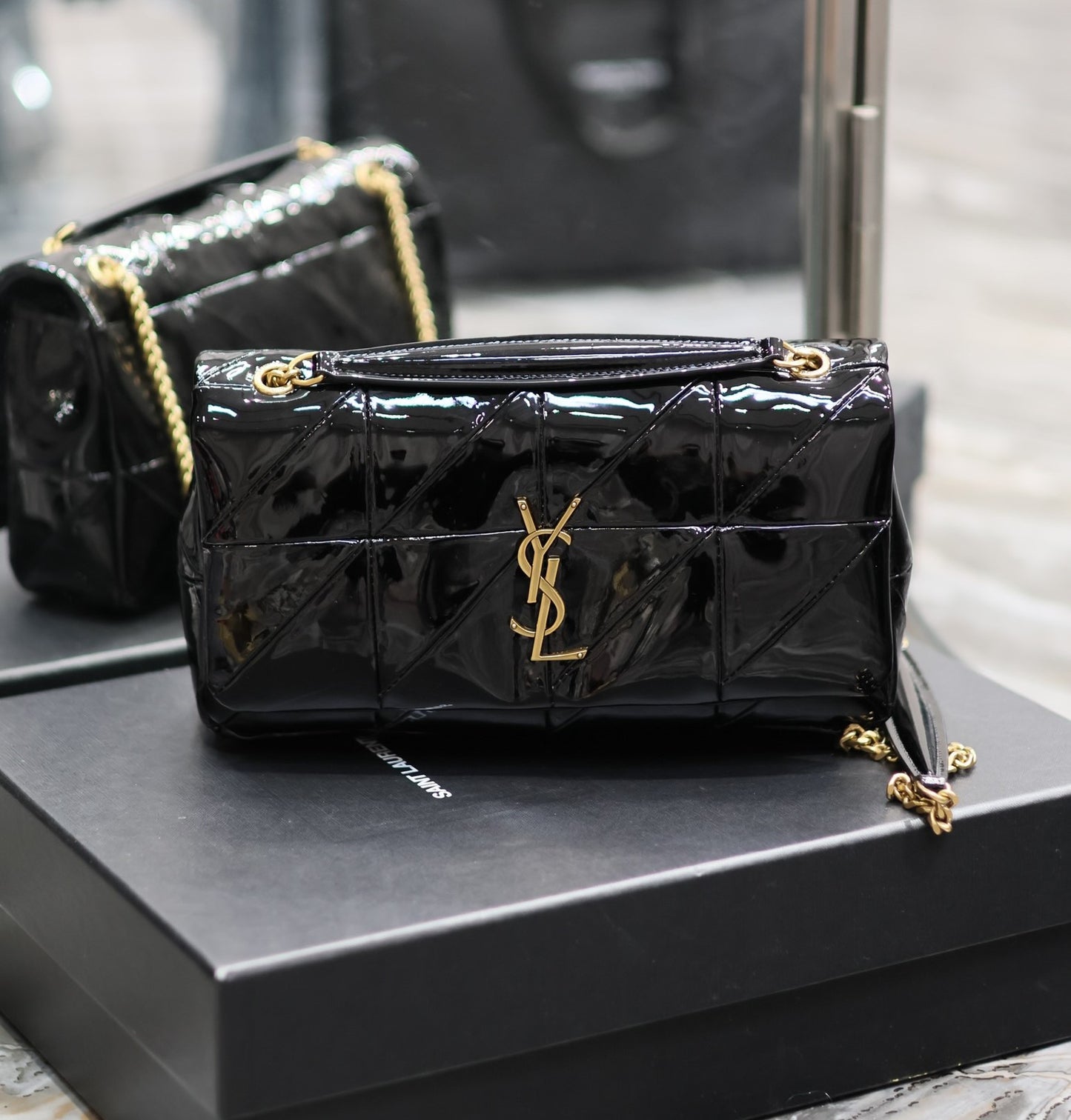 YSL Jaime Patent Black Bag - 25x15x7.5cm