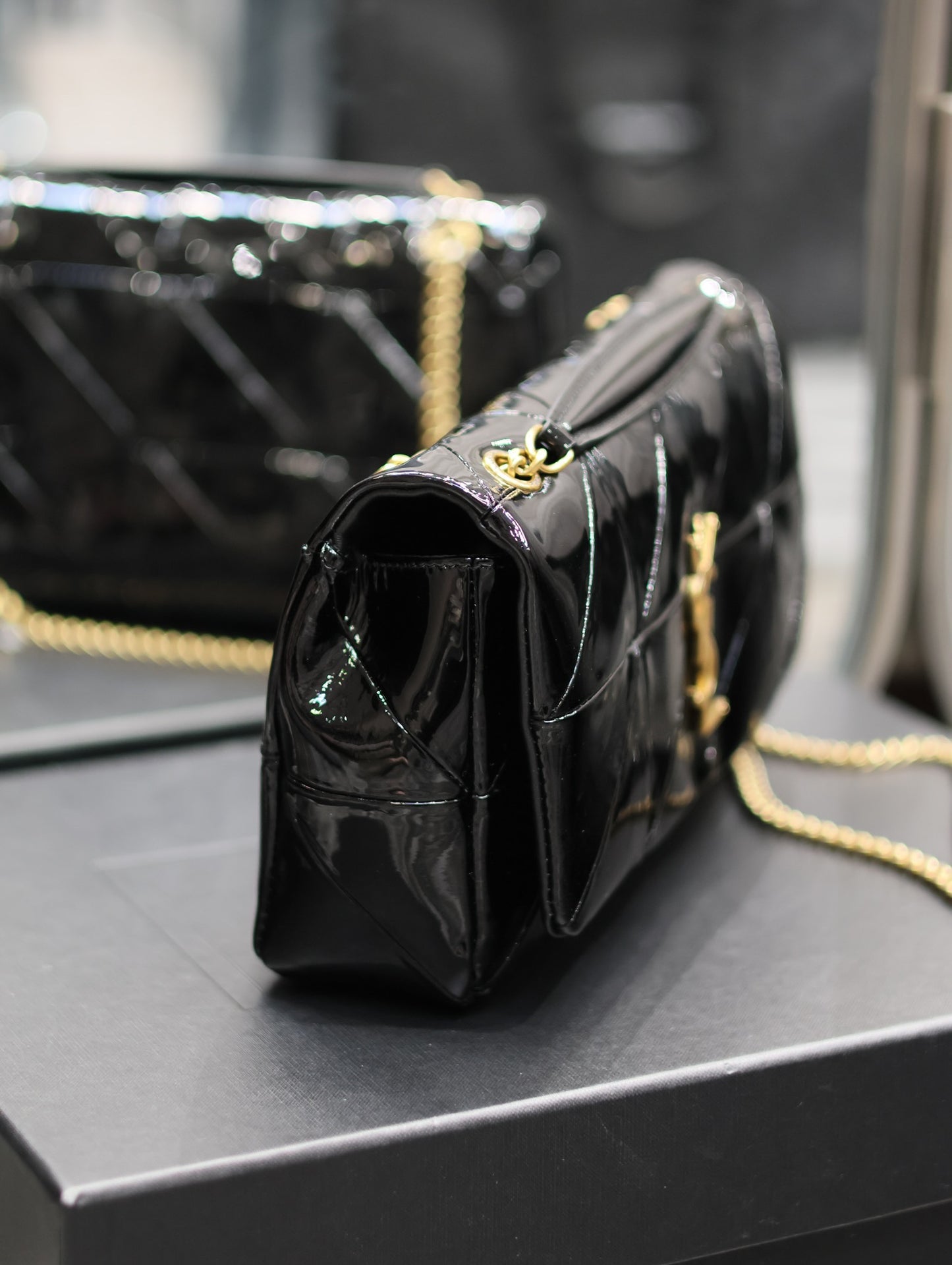 YSL Jaime Patent Black Bag - 25x15x7.5cm