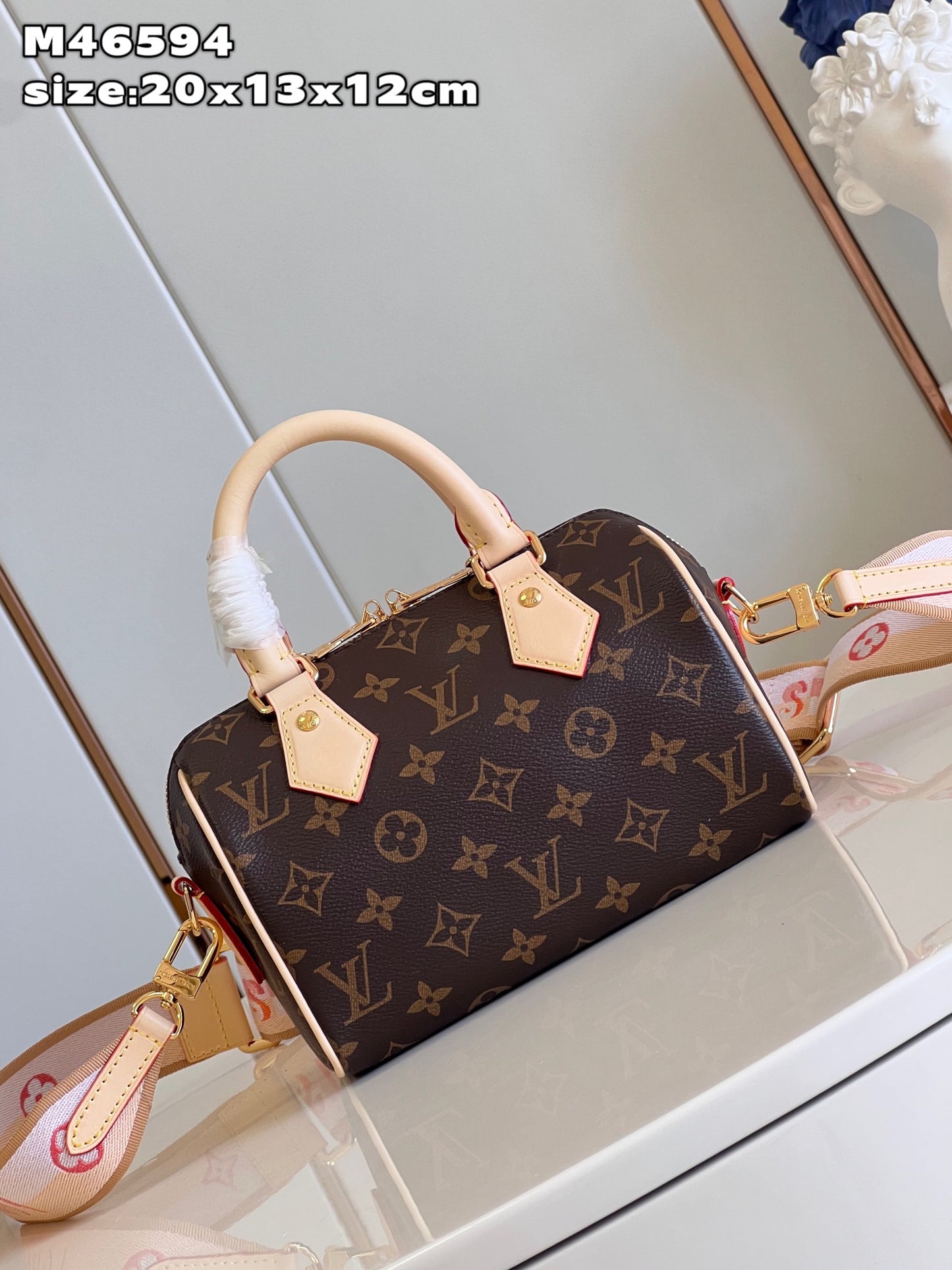 Louis Vuitton Speedy Bandoulière 20 Monogram Pink Strap - 20.5 x 13.5 x 12.0 cm