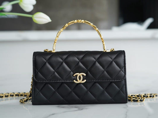 Authentic CHANEL 22B Kelly large black chain bag with enamel buckle AP2946 10×18×4.5cm