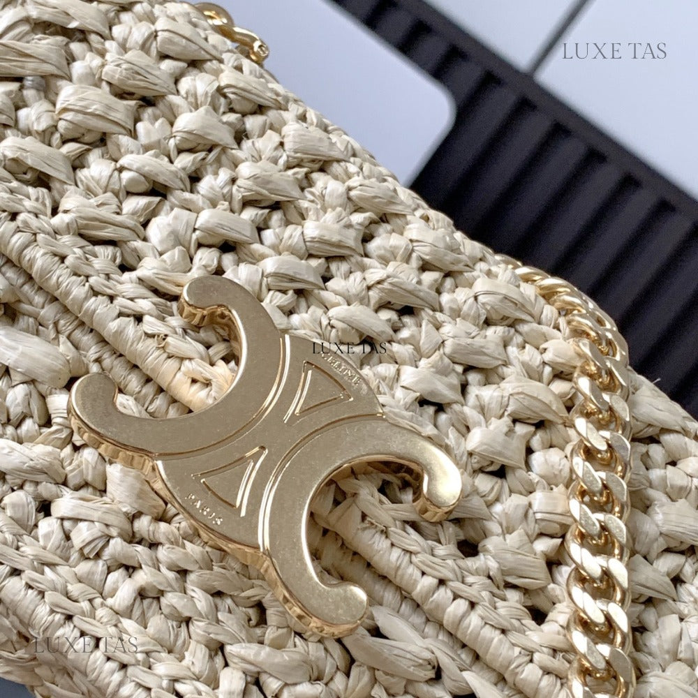 CELINE Chain Shoulder Bag Triomphe In Raffia Natural - Shoulder Bag for Women