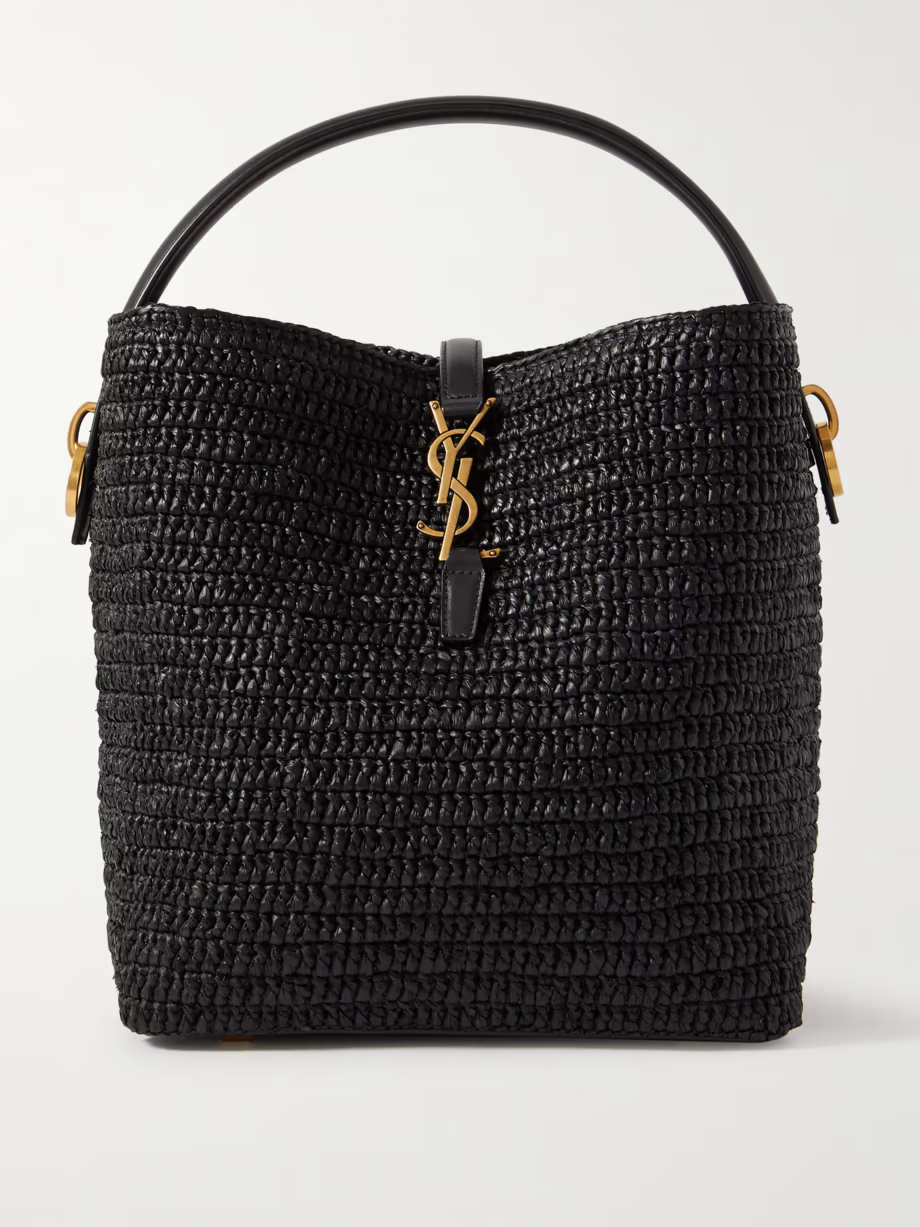 SAINT LAURENT Le 37 leather-trimmed raffia bucket bag