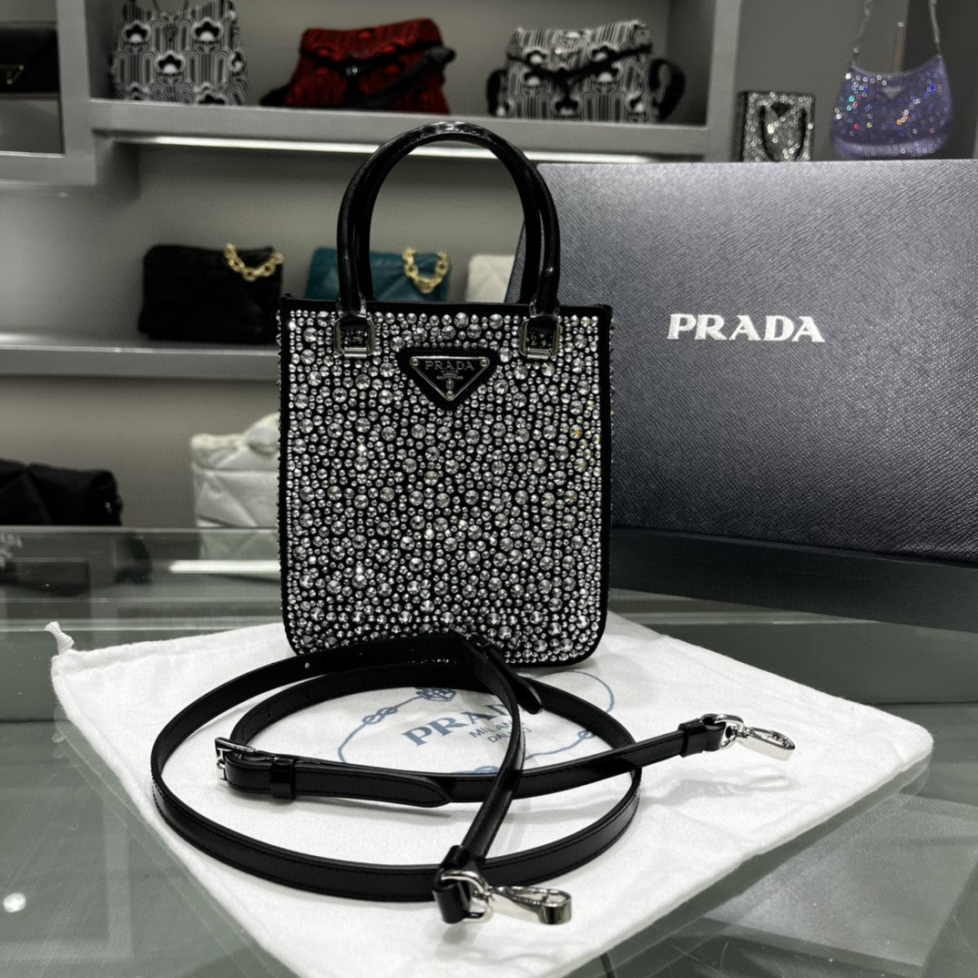 Prada Black Crystal Bag 15x17.5x5cm