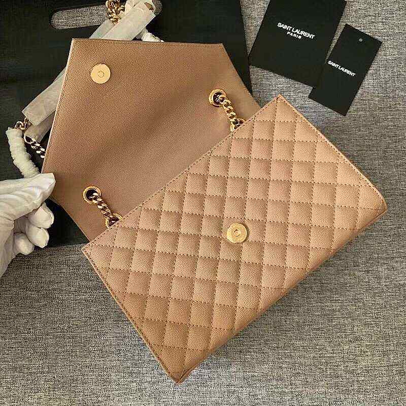 YSL  Envelope Medium Beige Grain Leather 24x17.5x6 cm