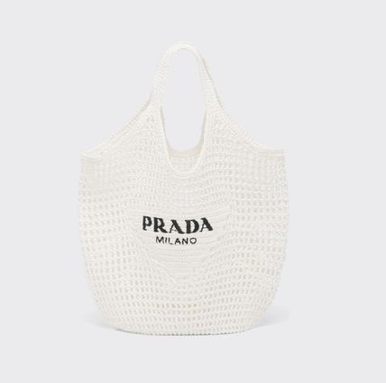 Prada Raffia Tote Bag-White