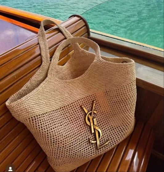 SAINT LAURENT YSL Raffia Icare Tote Bag