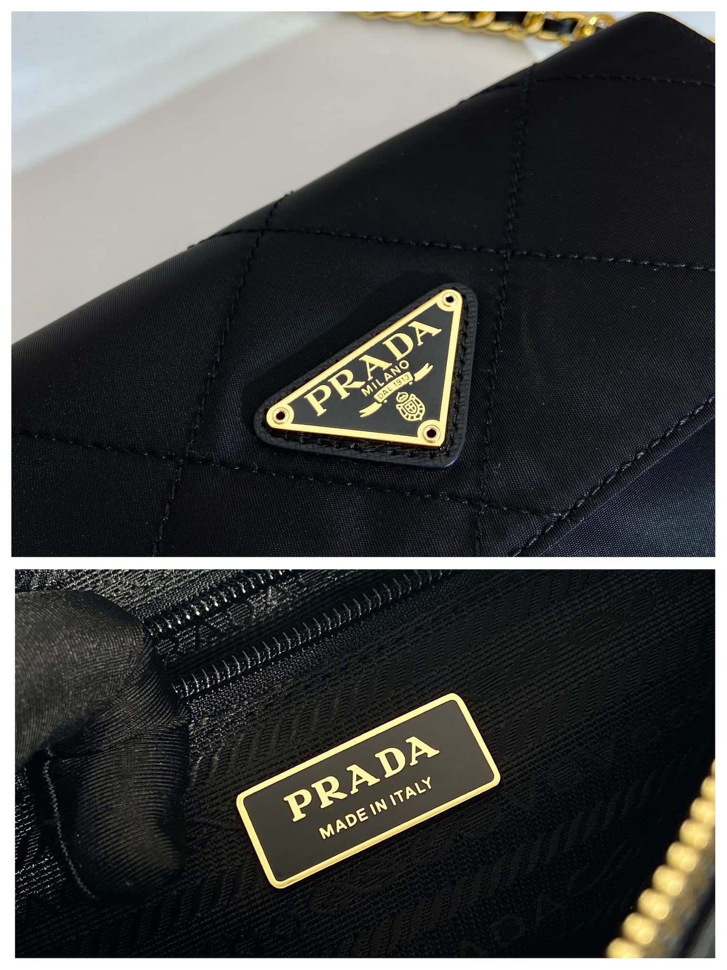 Prada Tessuto Flap Nylon Shoulder Bag With Chain Strap Kaialux 23x18x6cm