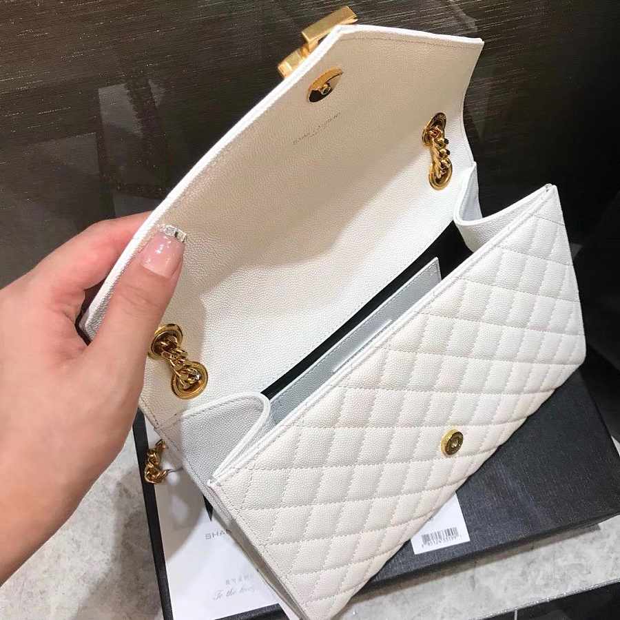 YSL  Envelope Medium White Grain Leather 24x17.5x6 cm