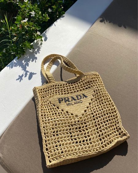 Prada Women's Natural Crochet Tote Bag-Khaki