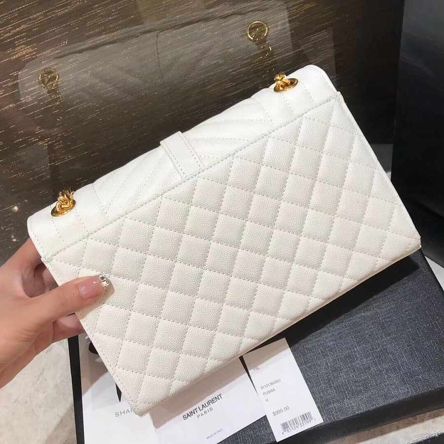 YSL  Envelope Medium White Grain Leather 24x17.5x6 cm