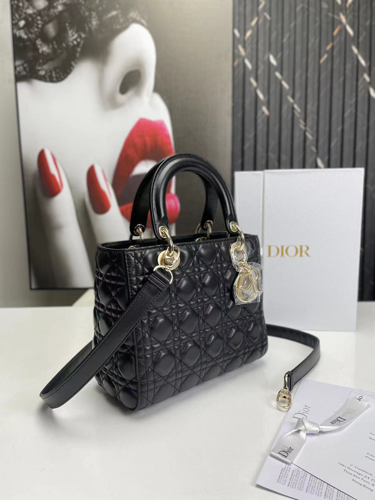 Dior Lady Medium Black Bag 24cm