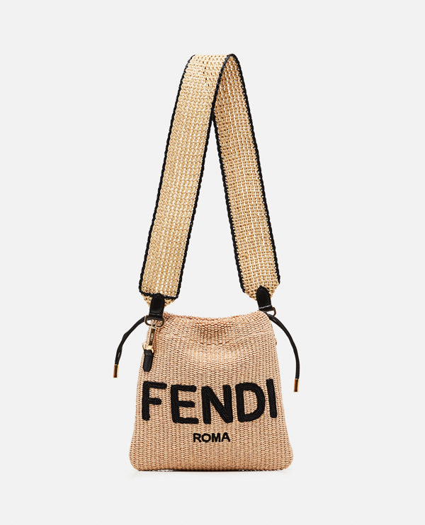 FENDI Sack Small Woven Straw Bag In Beige