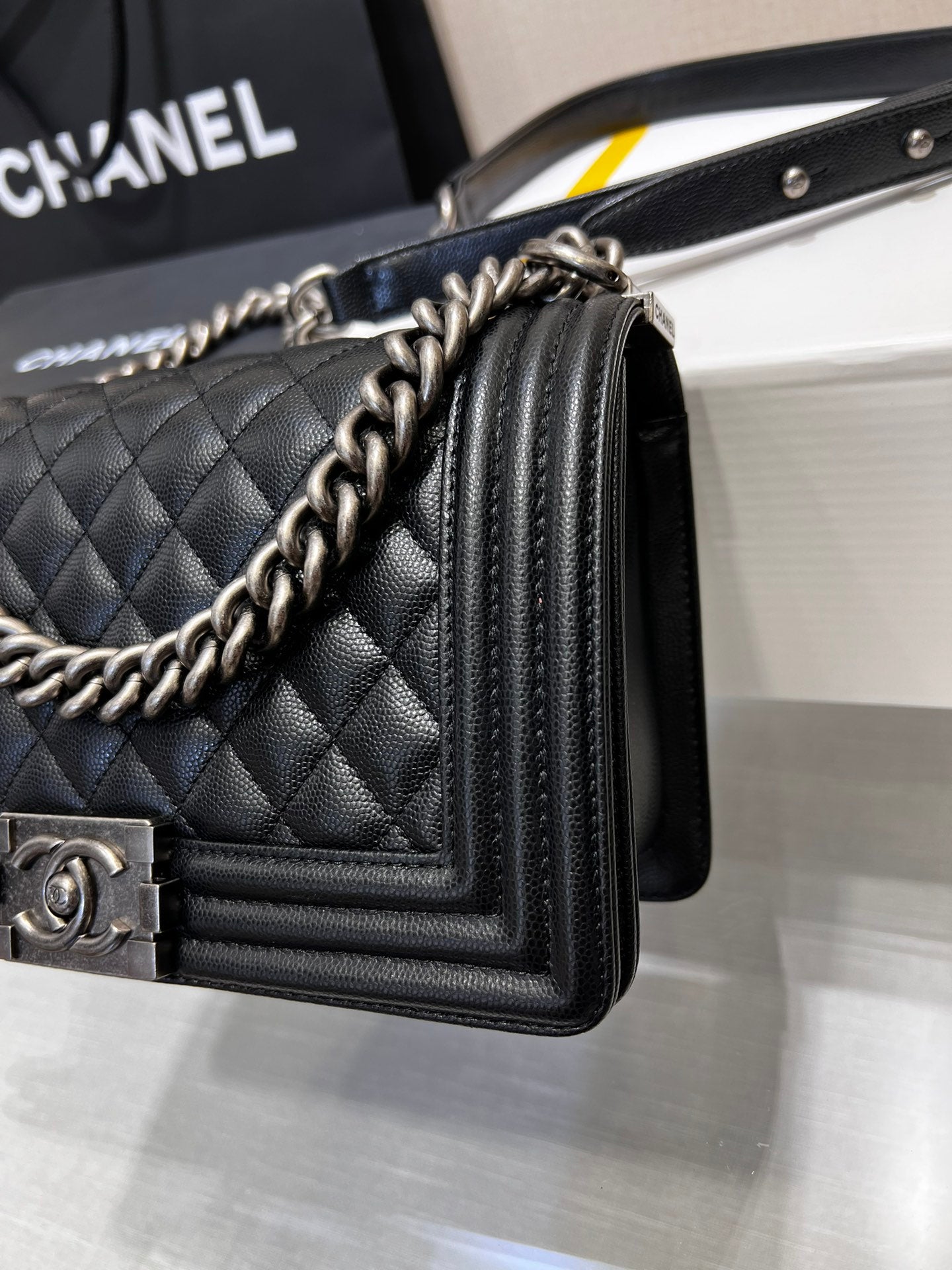 CC Leboy Medium 25 Quilted Black Caviar Silver Hardware 25cm