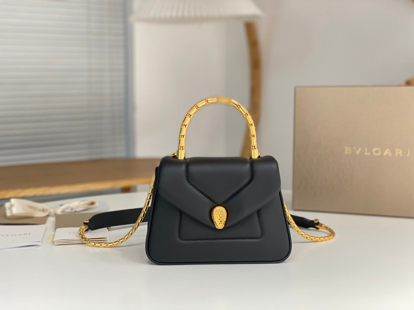 Bvlgari Serpenti Reverse Top Handle Black Bag - 22.5 X 15 X 7cm