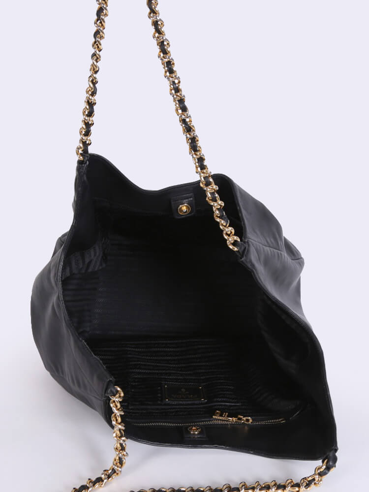 PRADA Vitello Soft Chain Handle Shoulder Bag Nero 48 x 33 x 20cm