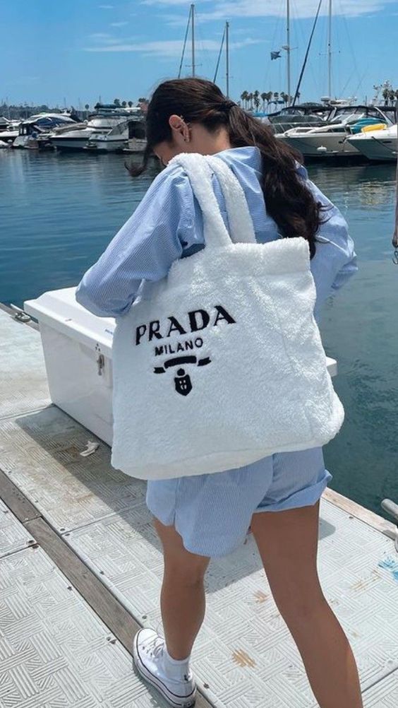 Terry Tote Prada Bag In White