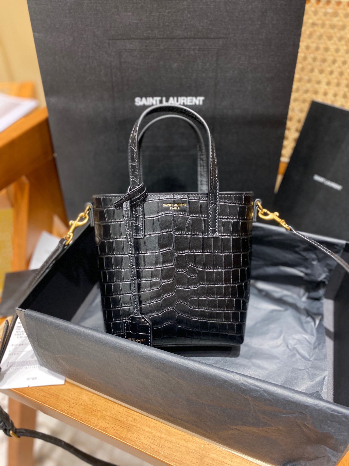 SL bucket crocodile pattern classic handbag