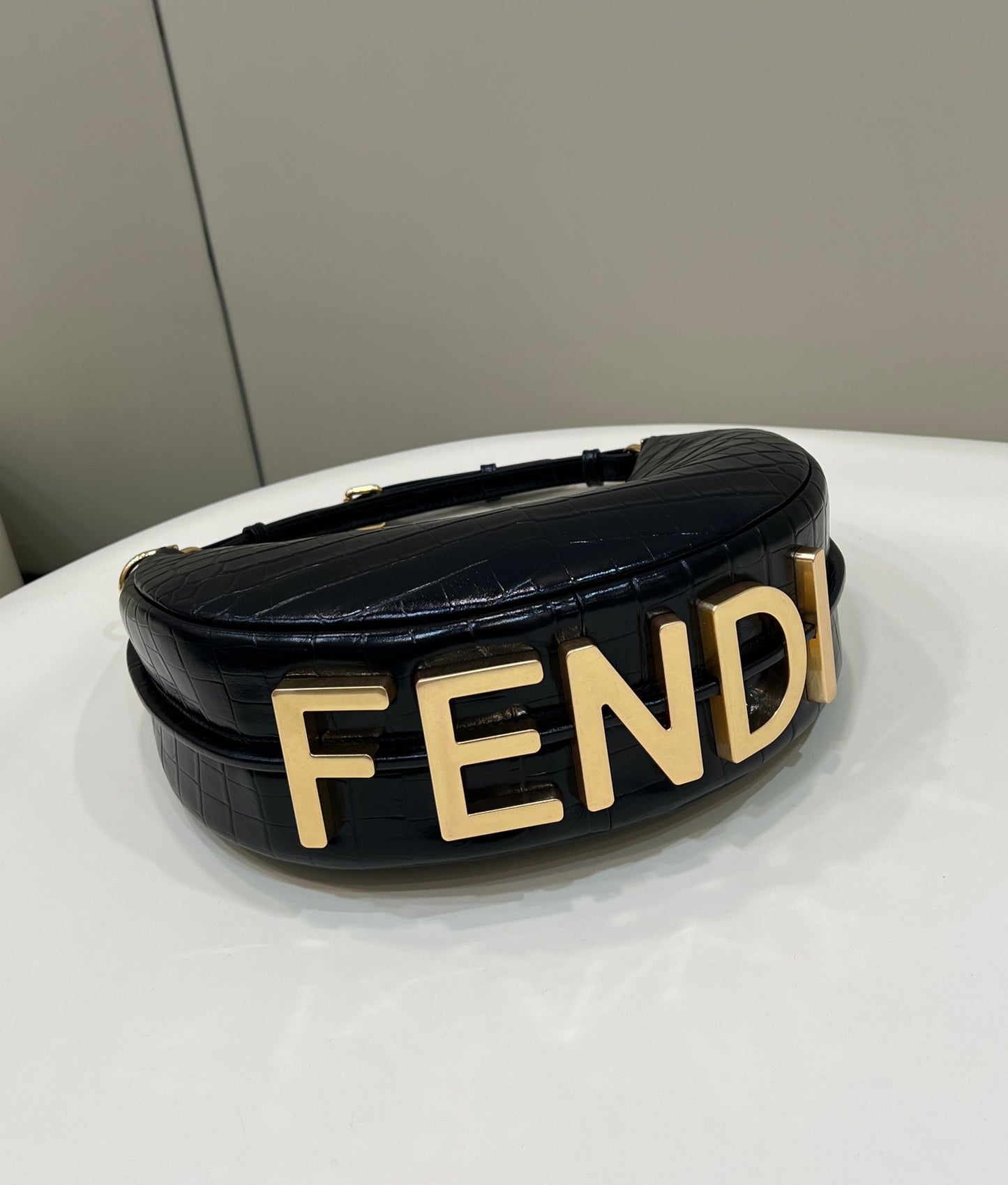 Fendi Small Graphy In Black Crocodile Leather - 10×29×24.5cm