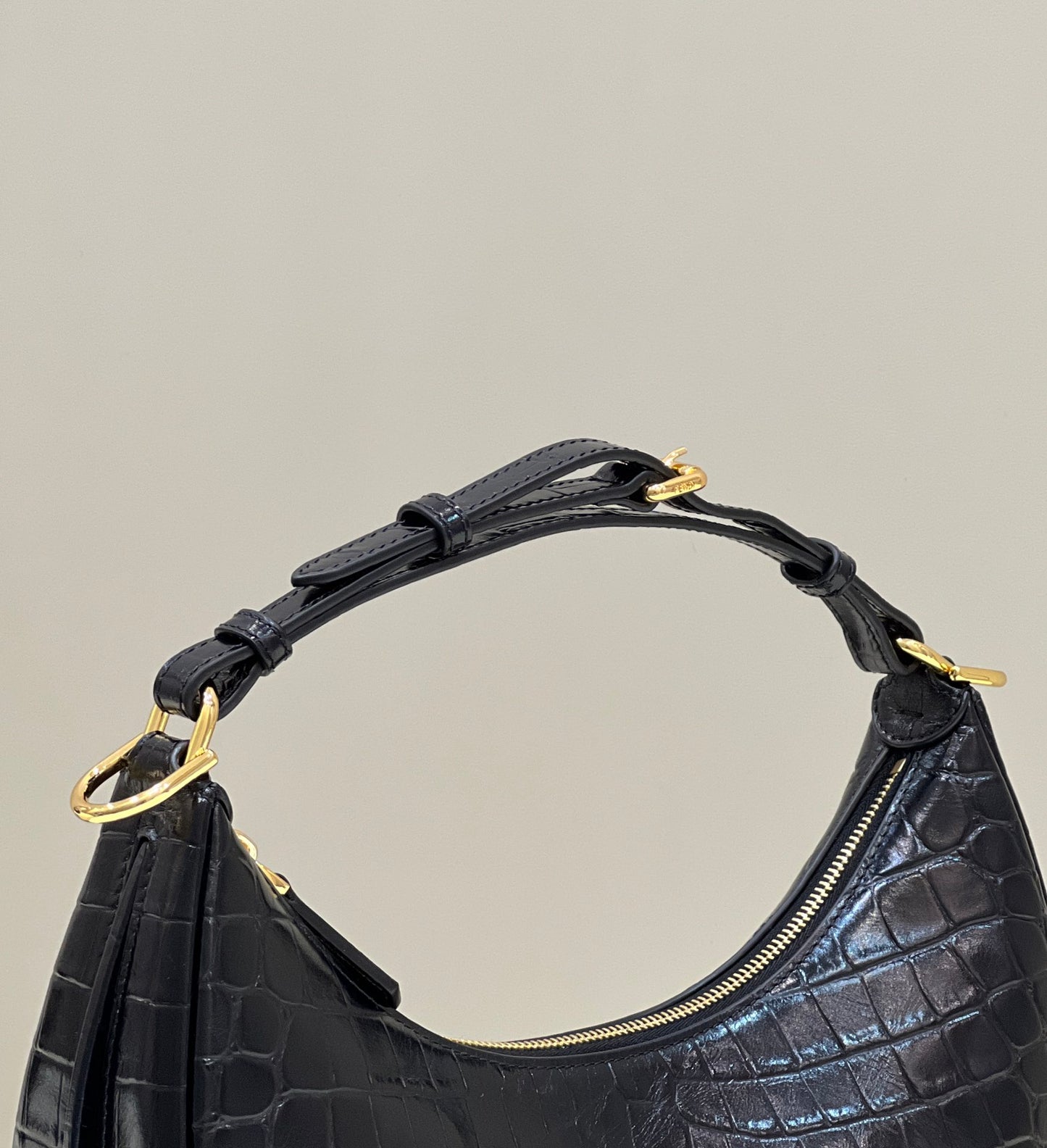 Fendi Small Graphy In Black Crocodile Leather - 10×29×24.5cm