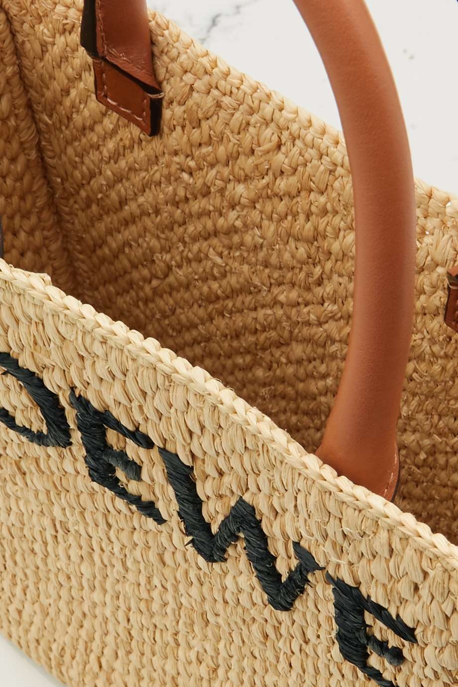 LOEWE Leather-trimmed raffia tote