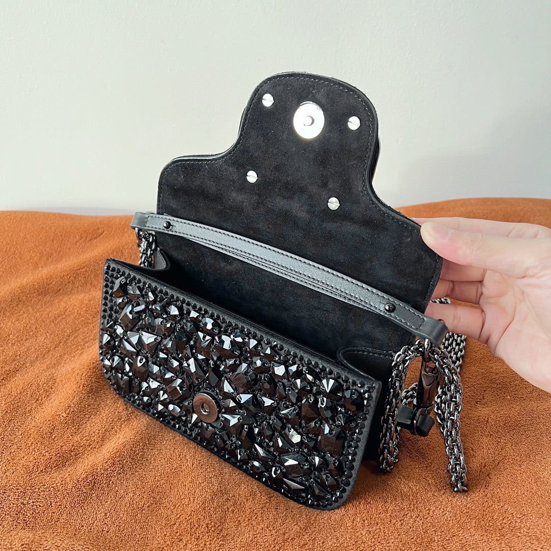 Valentino Garavani Mini Locò Black Crystal - 19 x 10.5 x 5 cm