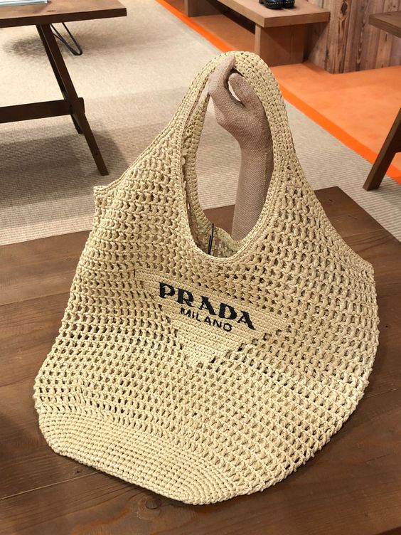 Prada Raffia Tote Bag-Khaki