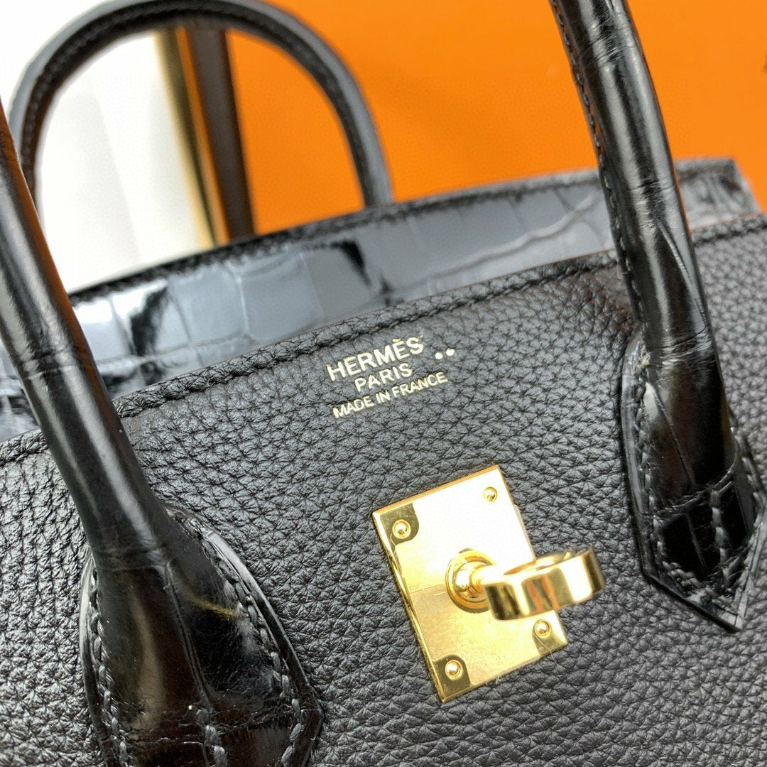 Hermes Birkin 25 Nata Swift Gold Hardware Black