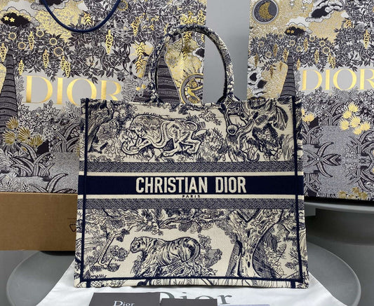 Dior Book Tote Large Blue Toile de Jouy Embroider - 42 x 35 x 18.5 cm