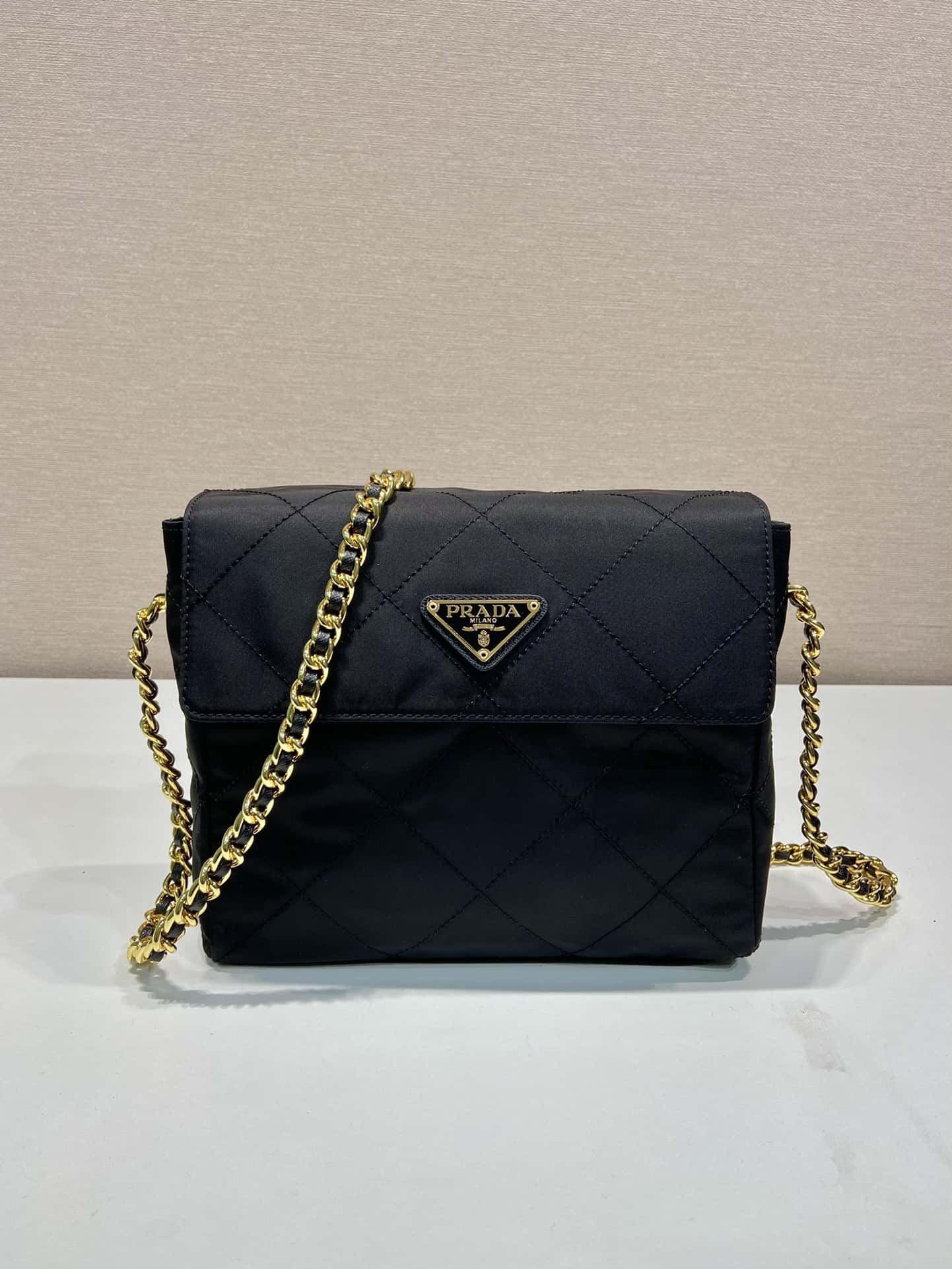 Prada Tessuto Flap Nylon Shoulder Bag With Chain Strap Kaialux 23x18x6cm