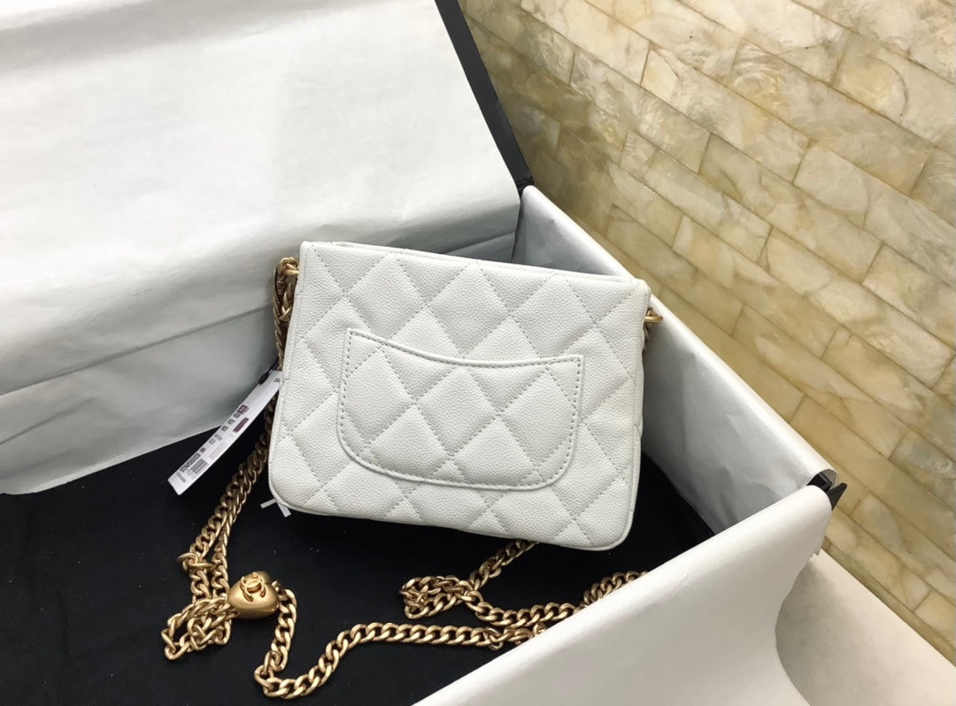 CHANEL | 23P Chanel Hobo Mini White Caviar Ghw Size 16 cm